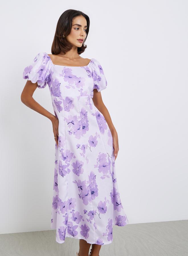 ستايلي فستان ميدي بحافة واسعة وطبعة زهور - Image 2